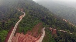 Aerial View of Country Road on the Top of the Mountain Stock Footage