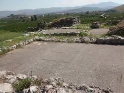 Tyrins, the central court with the Royal megaron, in the acropolis Stock Footage
