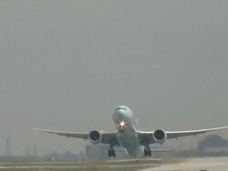 Boeing 777 Airplane Takeoff Straight On Stock Footage