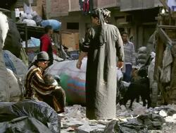 MS Shot of people at garbage habitation area / Cairo, Egypt Stock Footage