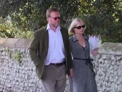 Mariella Frostrup at Peaches Geldof Funeral at St Mary Magdalene & St Lawrence Church on April 21, 2014 in Faversham, England. Stock Footage