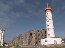 WS Lighthouse at near of sea / Plougonvelin, Brittany, France Stock Footage