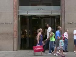 MS, People passing by Tiffany & Co. store, Fifth Avenue, New York City, New York, USA Stock Footage