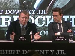 INTERVIEW Guy Ritchie on making blockbusters versus independent movies at the Sherlock Holmes Game of Shadows press conference at One Mayfair on 12th December 2011 in London, UK Stock Footage