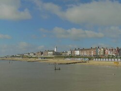 Southwold,colourful beach huts,Lighthouse,Swimmer,WS, Stock Footage