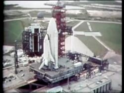 WA Aerial view rotating around space shuttle on launch pad, NASA Stock Footage