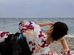 Japanese woman enjoying sea Stock Footage