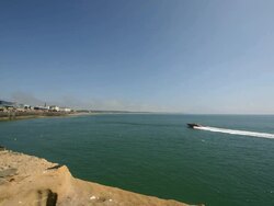 North Beach promenade with speed boat Stock Footage
