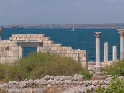 majestic ruins of an ancient temple on the seashore Stock Footage