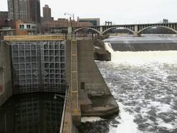 The boat lock at the Upper St AnthonyÃ¢Â€Â™s lock and dam on the Mississippi River in Minneapolis Minnesota  Stock Footage