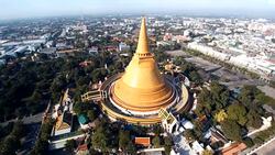 Aerial view Phra Pathommachedi is a stupa in Thailand. Stock Footage