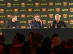 INTERVIEW: Jimmy Page, Robert Plant, John Paul Jones on what rock and blues means to them now at Led Zeppelin Celebration Day Press Conference on September 21, 2012 in London, England (Footage by WireImage Video/Getty Images) Stock Footage