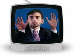 Man trapped in tv set Stock Footage