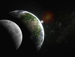 Fly past the moon towards Earth sunrise over Asia Stock Footage