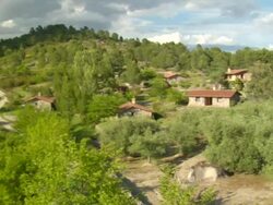 MS PAN Shot of country houses and solar panel on roof / Avila, Spain Stock Footage