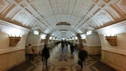 Belorusskaya Metro station beneath ceiling panels depicting Belarussian life, Moscow, Russia - Time lapse Stock Footage