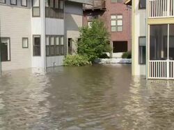 May 9, 2011 Mississippi River Flooding 2nd floor flooding of Condos at Mud Island, Memphis, Tennessee, USA Stock Footage