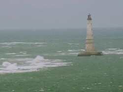 MS AERIAL Shot of Lighthouse on mouth of Gironde / Poitou Charentes, France Stock Footage