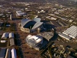 WA aerial Sydney Olympic Stadium, modern architecture, Sydney, Australia Stock Footage