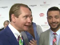 INTERVIEW - Carson Kressley and Jai Rodriguez on the crazy fashion and sense of history at the event, on possible Kardashian wedding at Moet & Chandon Toasts The 139th Kentucky Derby Stock Footage