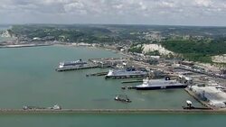 Aerials of Cross Channel Ferries and Dover Ferry Port News Clip