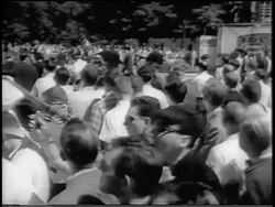 B/W 1963 crowd outside U. of Alabama at Tuscaloosa during integration of Black students / newsreel Stock Footage