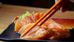 DS:Close-up Serve Salmon Sashimi Stock Footage