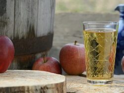 Hessian Cider apple juice and Jug, Bembel  Apfelsaft Stock Footage