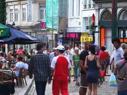 WS Street scene of people walking in the old town of  Brussels (edge of Grand-Place) Stock Footage