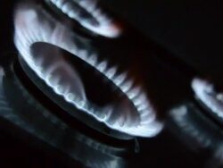 Three flame on gas burner Stock Footage