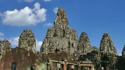 Angkor Bayon Temple at Angkor Thom in Cambodia Stock Footage
