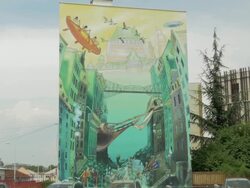 Murs Peints Les Cities Ideales,Ideal City Murals in the Etats Unis area of Lyons,PAN Stock Footage