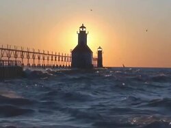 Sun Setting Behind Lighthouse Part 8 Stock Footage