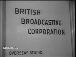 1944: BBC RADIO: MS British Broadcasting Corporation Overseas Studio sign, TU Horizontal 'On The Air' lighted sign. Instructional Video