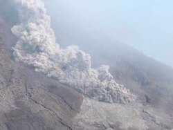A Large Pyroclastic Flow Sweeps Down Sinabung Volcano Stock Footage