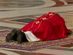 Pope Francis at Pope Francis Leads The Celebration of the Lord's Passion at St. Peter's Basilica on April 19, 2014 in Vatican City, Vatican. (Footage by Giulio Origlia/Getty Images) Stock Footage