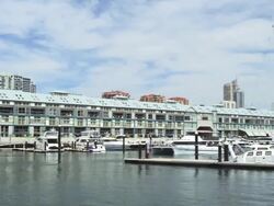Residence and Yachts at the Finger Wharf at Woomoolloomoo Bay, Sydney, New South Wales, Australia Stock Footage