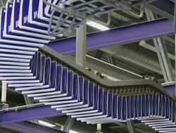 MS Magazines passing on conveyor belt in gravure printing office / Itzehoe, Schleswig-Holstein, Germany  Stock Footage