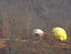 MS AERIAL Eco houses on top of hill / North Carolina, United States Stock Footage