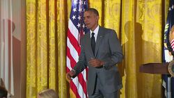 During an event at the White House honoring the Special Olympics, President Barack Obama received a hug from Tim Harris, a Special Olympian and owner of a restaurant called Tim's Place. (July 31) News Clip