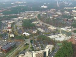 WS AERIAL View of Triangle Research Centre with parking area / North Carolina, United States Stock Footage