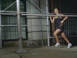 MS POV SLO MO Girl jogging with ipod and earphone on pathway /New York, New York, United States Stock Footage