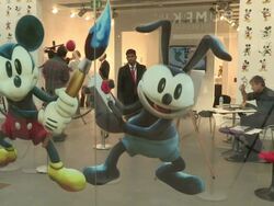 Disney open a Pop Up Gallery showcasing the history and future of Mickey Mouse & Oswald The Lucky Rabbit Stock Footage