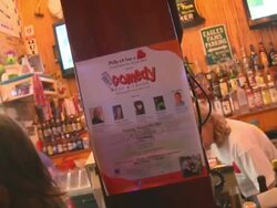 ATMOSPHERE: Signage at the Philly-LA Has A Heart Presents Comedy For A Cause Benefiting The Bryan Stow Fund at Santa Monica CA.  Stock Footage