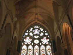 WS TD Interior of Chapel with Stained Glass Window / Ireland Stock Footage
