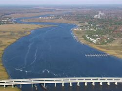 WS AERIAL Bridge on Ashley River / South Carolina, United States Stock Footage