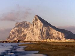 Rock of Gibraltar seen from the West at dawn Stock Footage