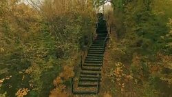 Aerial flight towards a monastery Stock Footage
