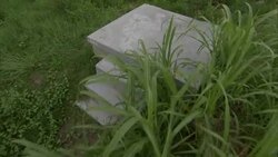 A solitary concrete stairway in a field is all that is left of a building destroyed by Hurricane Katrina. Stock Footage