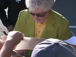 Pedro Almodovar greets fans at I'm So Excited Stock Footage